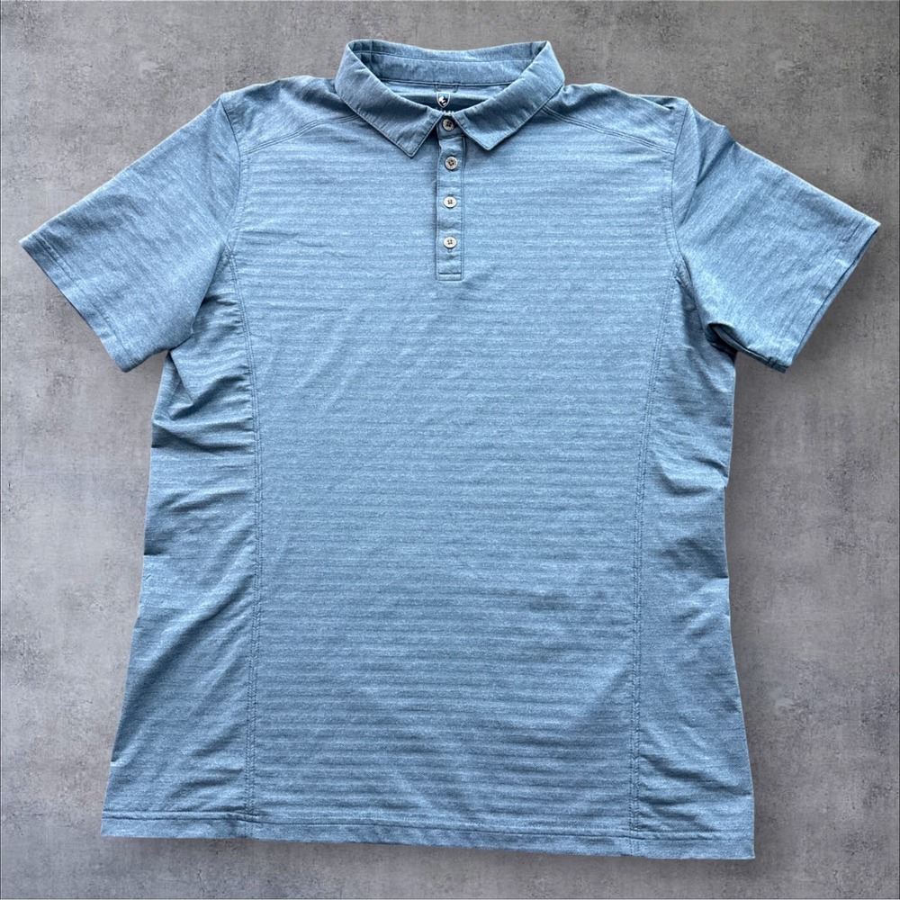 KUHL Polo Shirt Mens Medium Blue Short Sleeve 7344 Stretch Hiking Gorpcore